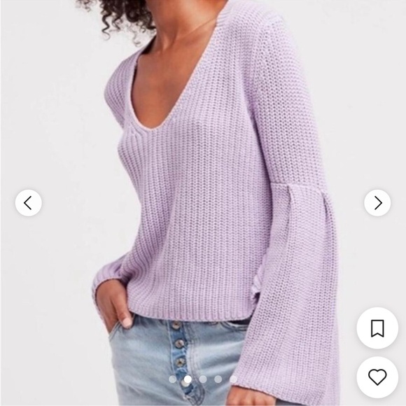 Free people lilac bell sleeve v neck crochet top - Picture 3 of 6